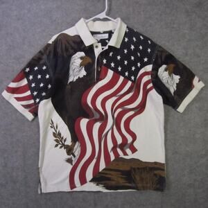 American Summer Polo Shirt Mens Large USA Flag Bald Eagle Patriotic Graphic